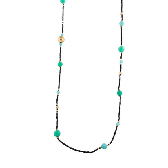 DAVID YURMAN 18K 750 AMAZONITE, CHRYSOPRASE & SPINEL BEAD STRAND NECKLACE